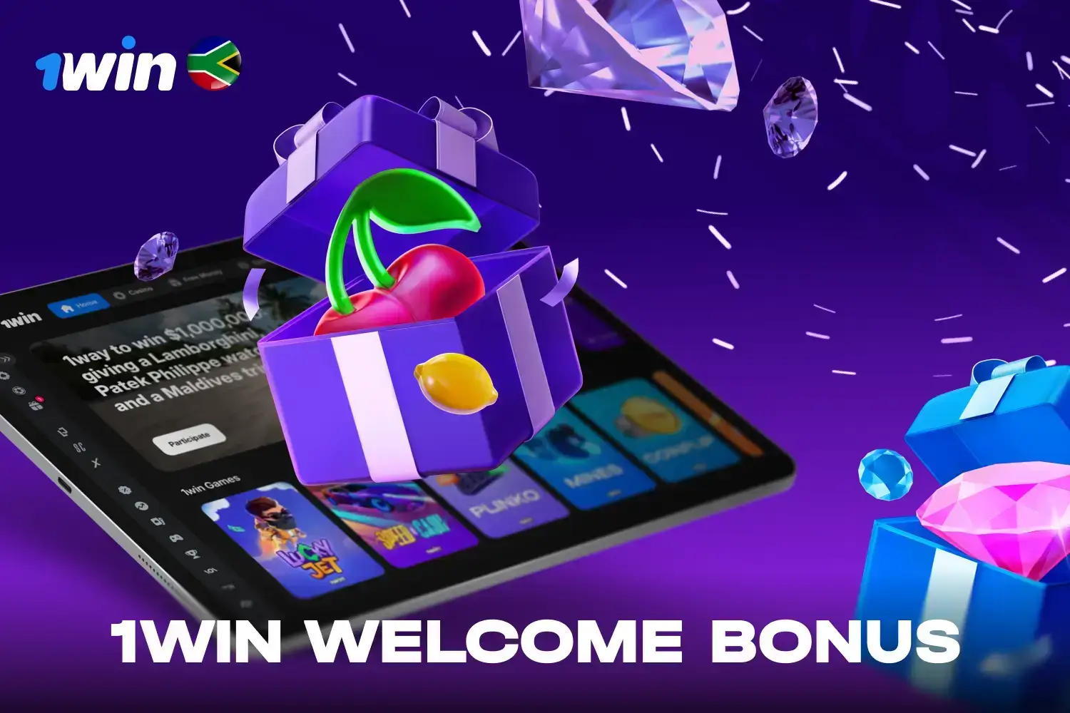 Promo banner showing the 500 percent welcome bonus package for new 1win users