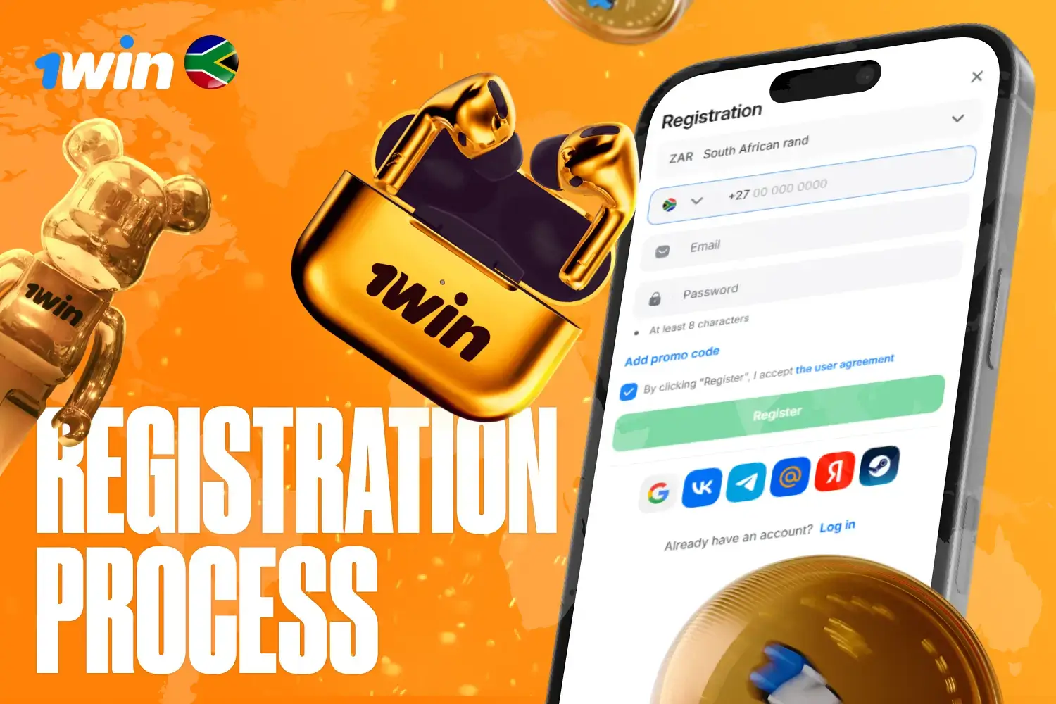 Step-by-step registration form interface for South African players on 1win